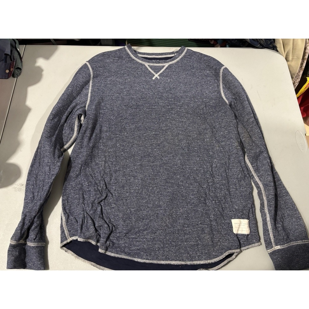 American Eagle Men's M Blue Henley Long Sleeve Super Soft Shirt